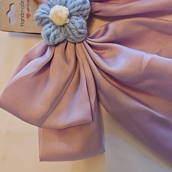 Hand Crafted lavander bow hair clip barrette clip bohemian crochet blue flower - Picture 7 of 17